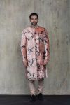 Baby Pink and Black Tie Dye Sherwani with Plain Kurta and Churidar