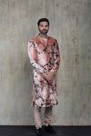 Baby Pink and Black Tie Dye Sherwani with Plain Kurta and Churidar