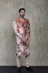 Baby Pink and Black Tie Dye Sherwani with Plain Kurta and Churidar