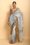 Black and White Tie-Dye Saree with Choli