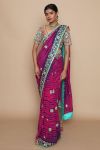 Hot-pink and Blue Tie-Dye Saree with Choli