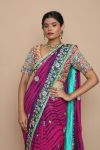 Hot-pink and Blue Tie-Dye Saree with Choli