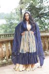 Navy Blue and Beige Tie-Dye Cape with Kurta