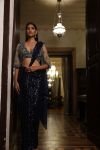 Navy Blue Drape Saree and Sage Ileana Choli