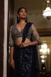 Navy Blue Drape Saree and Sage Ileana Choli