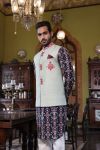 Navy Blue Kurta with Sage Embroidered Bandi and Pant