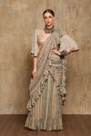 Olive Green Stripes Printed Frill Saree and Choli