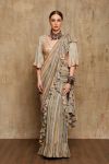 Olive Green Stripes Printed Frill Saree and Choli