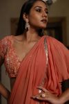 Peach Layered Saree with Mesh Drape and Choli