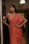 Peach Layered Saree with Mesh Drape and Choli