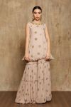 Printed Peach and Green Polka Dot with Crush Sharara 