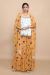 Rust and Blue Polka Dot Sharara with Singlet and Cape